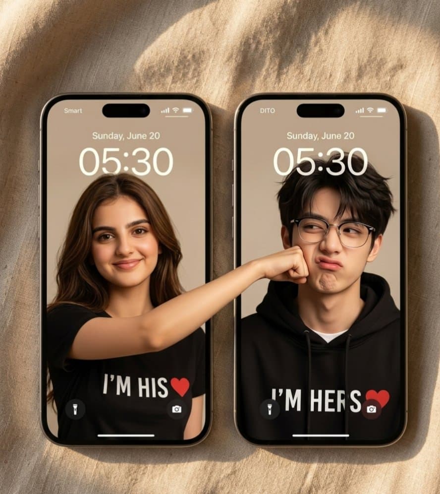 电商主图 - 情侣锁屏 iPhone 平铺摄影