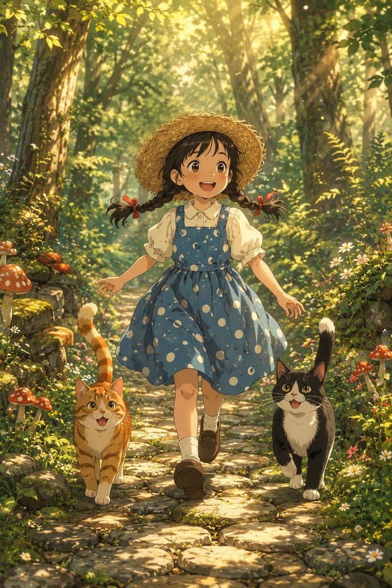 漫画 / 故事板 - 女孩奔跑在魔法森林中