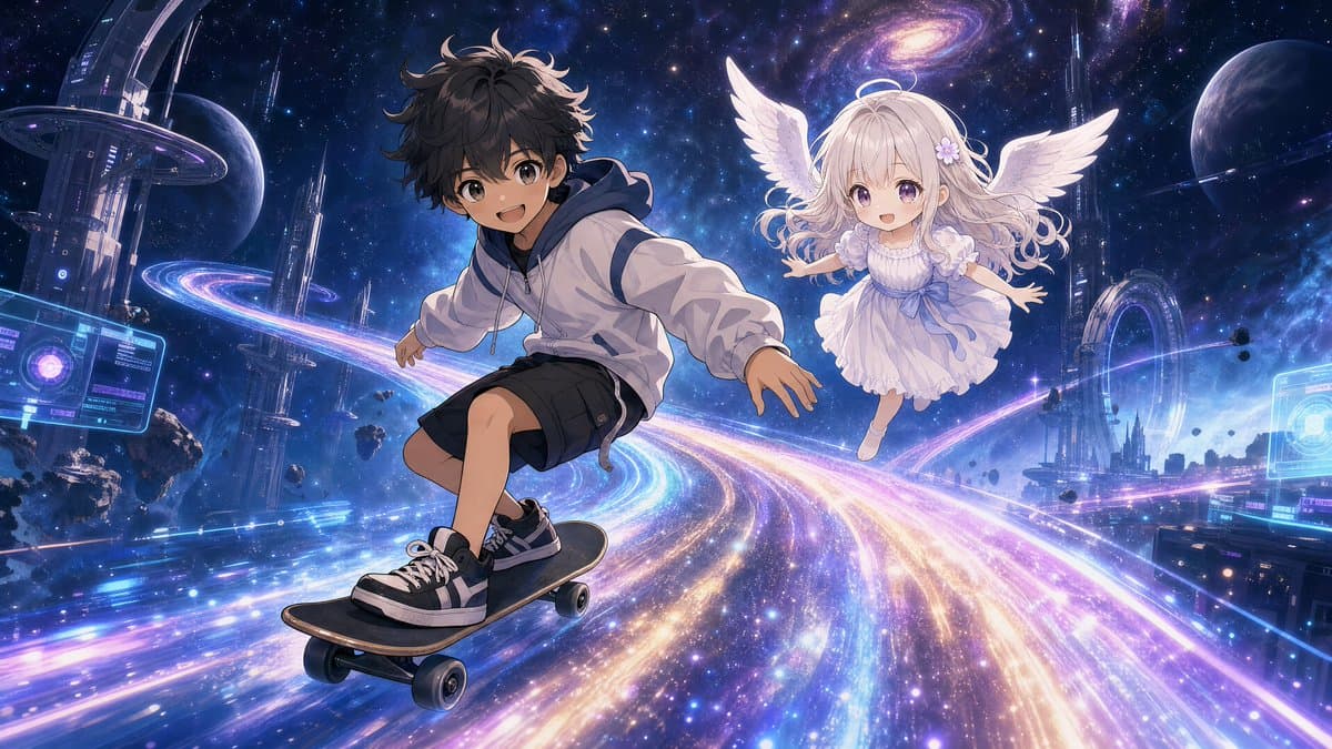 漫画 / 故事板 - 赛博朋克星云滑板场景