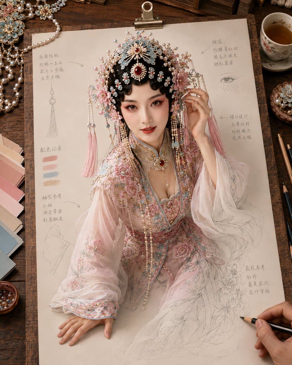 社交媒体帖子 - 传统戏曲造型草图