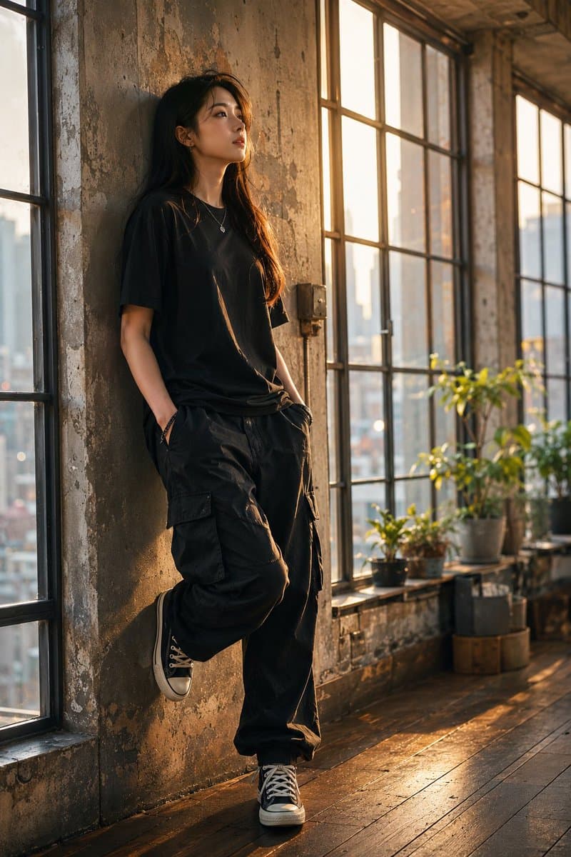 社交媒体帖子 - 黄金时刻工业风阁楼人像