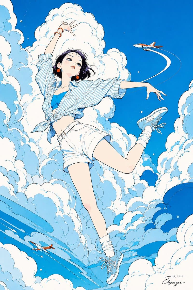 社交媒体帖子 - 漂浮在夏日云端的动漫少女