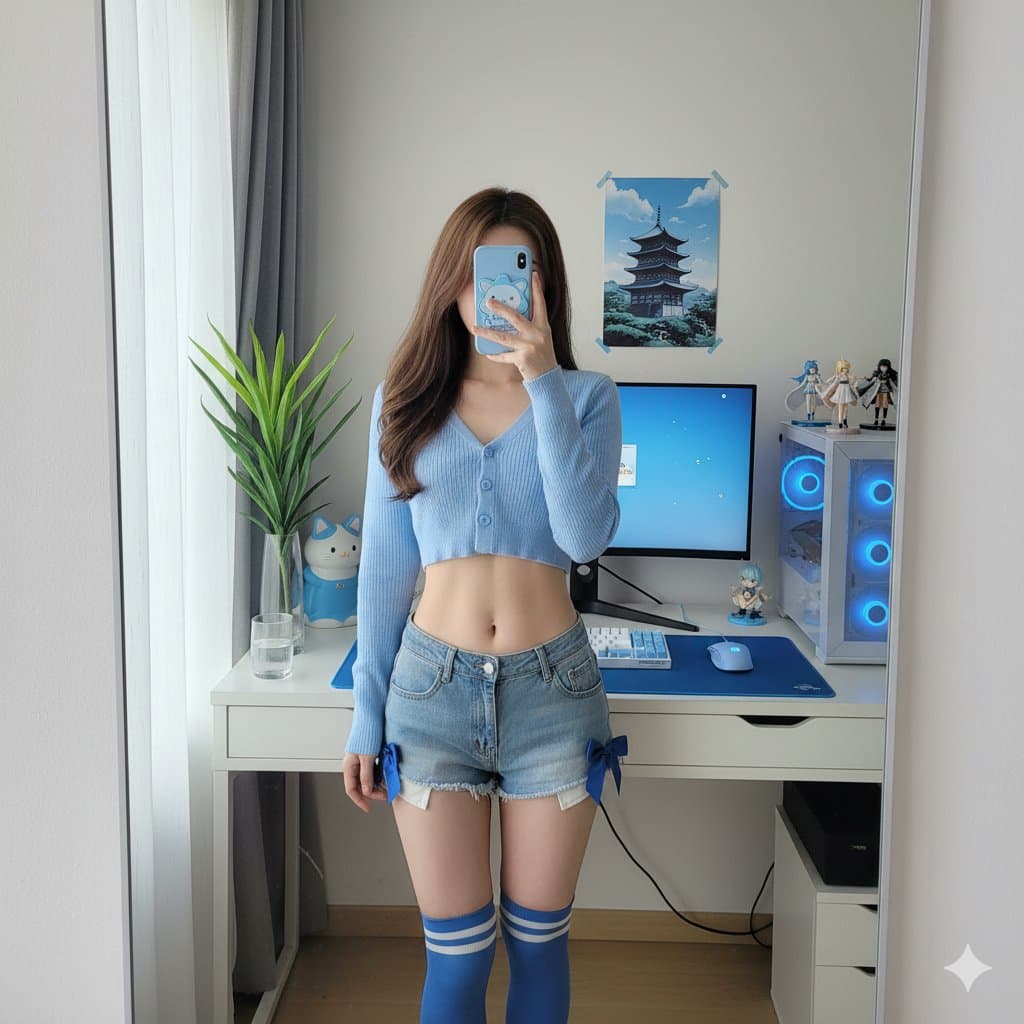 详细的镜子自拍御宅族房间场景