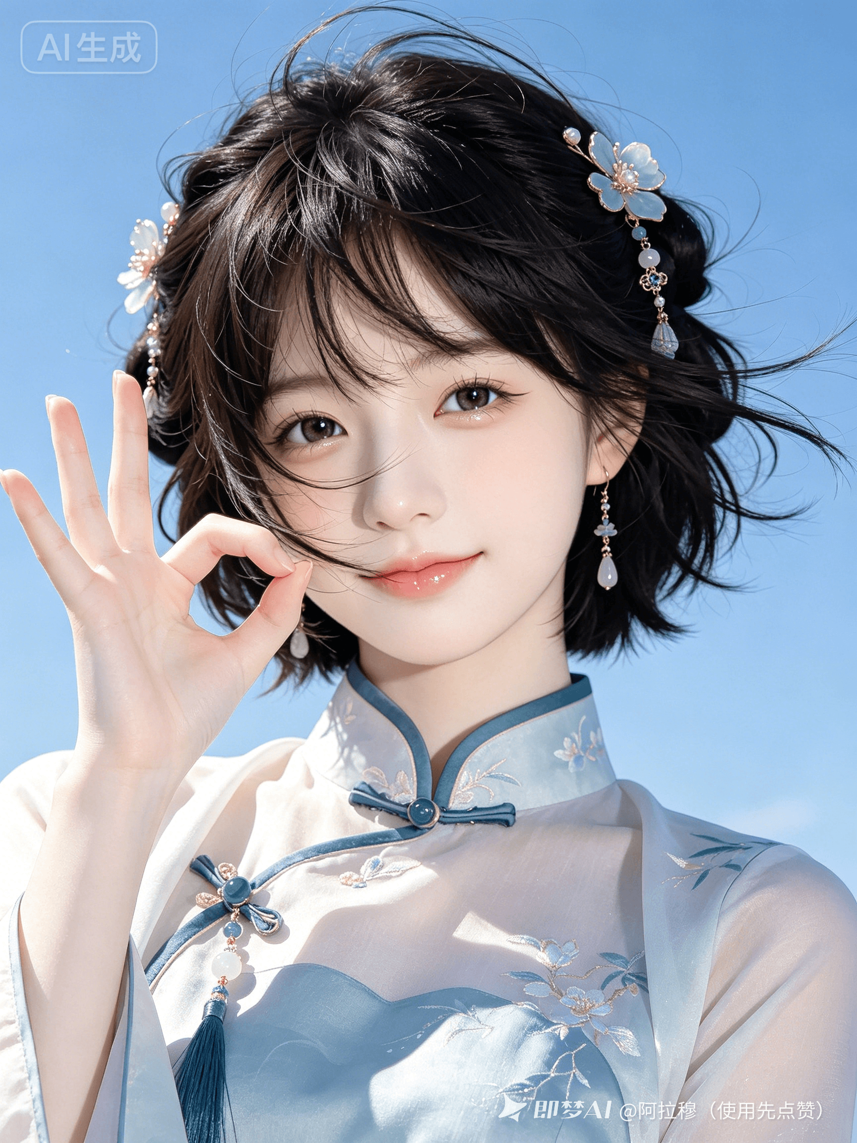 汉服OK手势人像